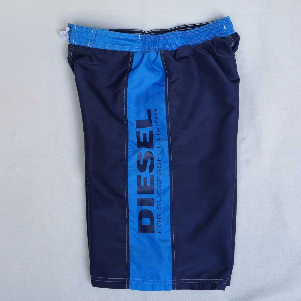 Diesel Boys Swim Trunks XL 18/20 Navy Blue Logo Shorts Missing Liner Boardshorts